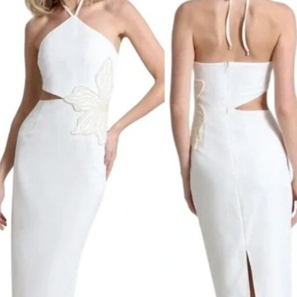 Avec Les Filles White Halter-Neck Floral Appliqué Midi Dress Size 12 NWT - Picture 9 of 9